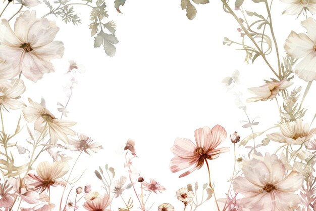 Carta bianca adornata da una delicata cornice di fiori in tonalità pastello morbide