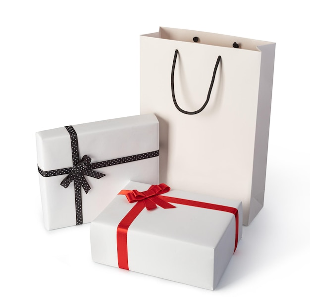 White paper bag and present paper box