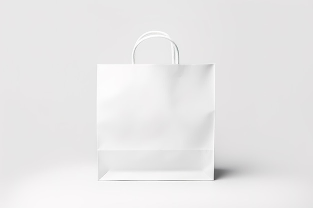 Foto borsa di carta bianca su sfondo bianco mockup per la progettazione ai generativa