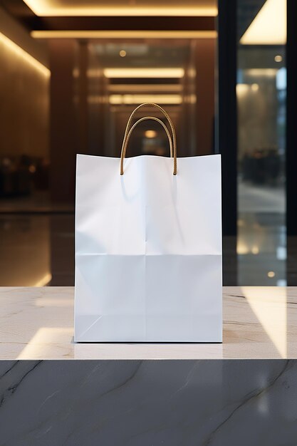 Photo white paper bagle table in modern office lobby shopping concept