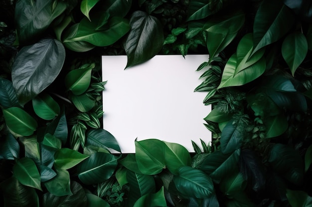 Foto white paper card su lay green leaves texture vista dall'alto sfondo layout creativo nel concetto di natura