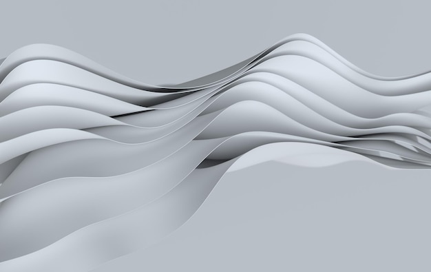 White paper or cotton fabric 3d rendering background with waves and curves