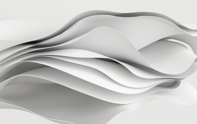 White paper or cotton fabric 3d rendering background with waves and curves