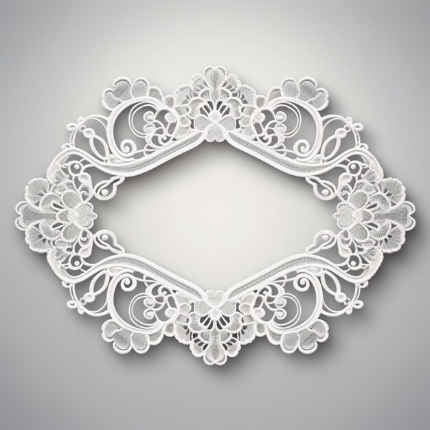 a white paper cut frame with floral ornament pattern on grey background generative ai