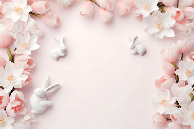 White paper easter border with rabbits and eggs