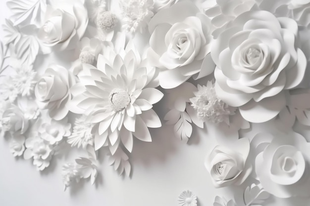 White paper flowers on a white background