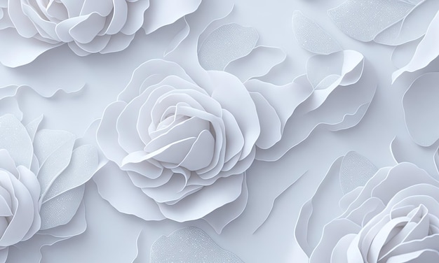 White paper flowers on a white background