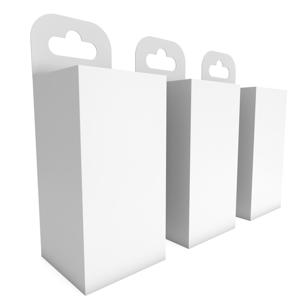 White paper hanging box group Packaging container with hanging hole Mock up template