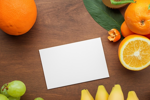 Photo white paper mockup enhanced by fresh fruit creating a visual feast of wholesome design and vibrant