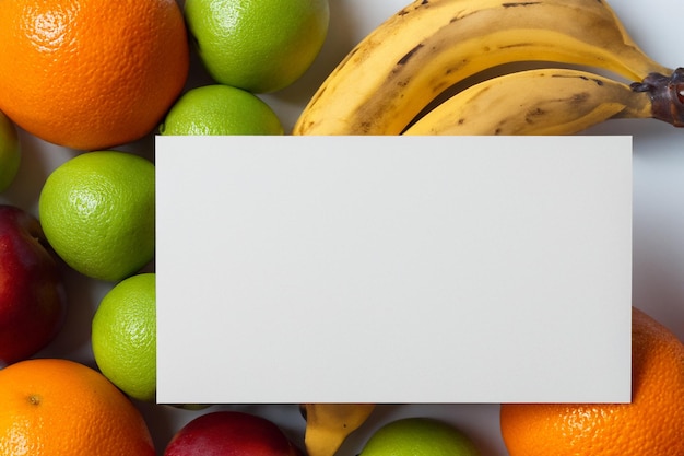 Photo white paper mockup enhanced by fresh fruit creating a visual feast of wholesome design and vibrant