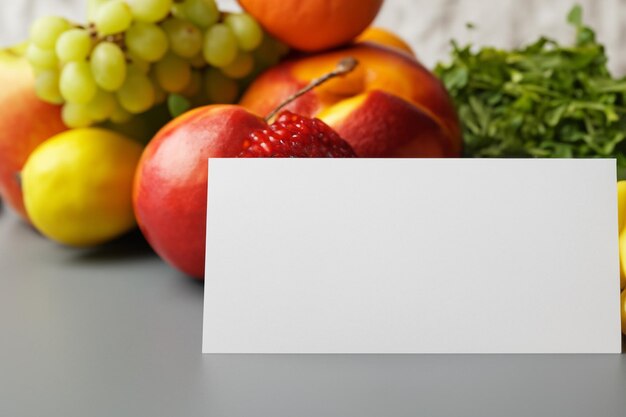 Photo white paper mockup enhanced by fresh fruit creating a visual feast of wholesome design and vibrant