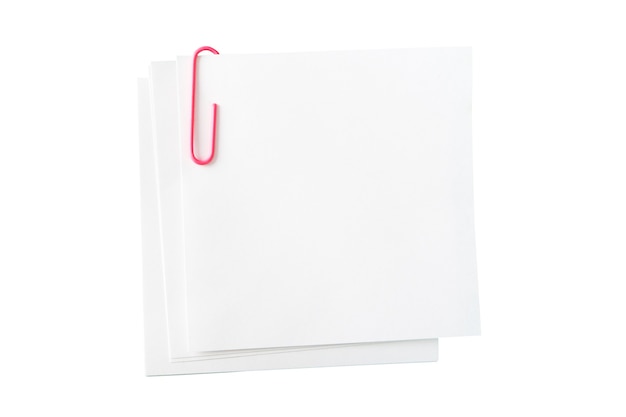 White paper for notes, pink paper-clip on white