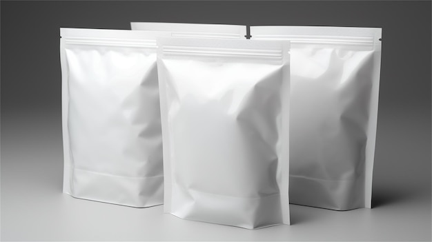 写真 白い紙のショッピングバッグが灰色の背景に隔離された3dレンダリング