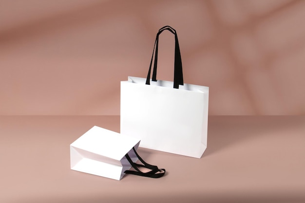 Photo white paper shopping bags mockup