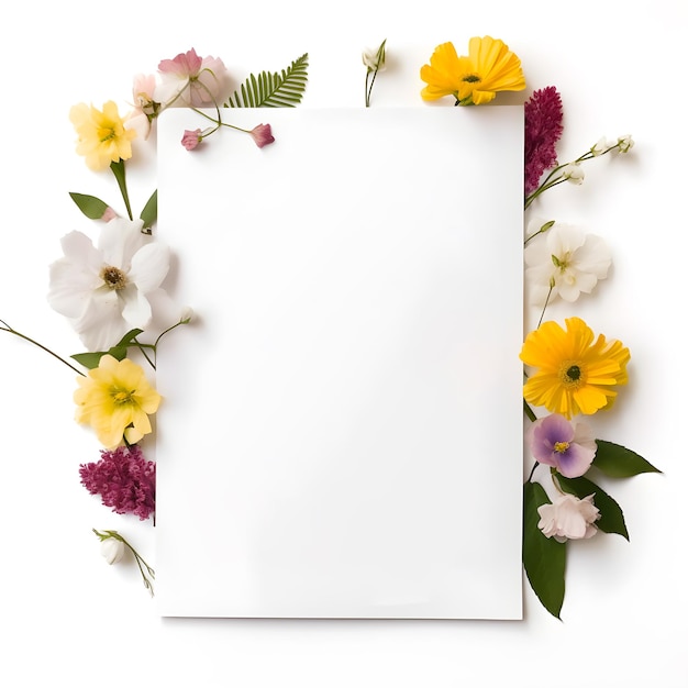 A white paper with a bunch of flowers on it