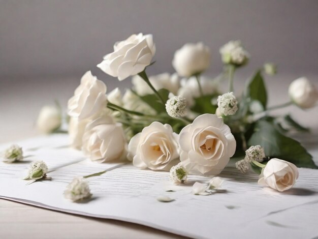 A white paper with flowers on it realistic photo