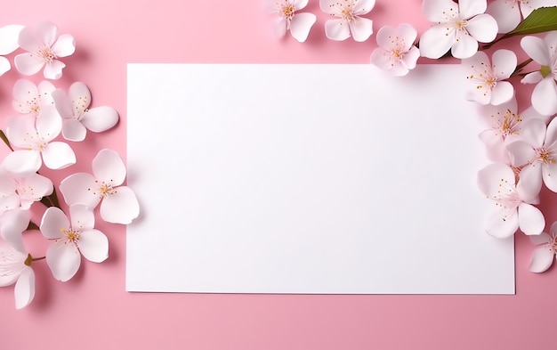 Photo a white paper with pink flowers on it