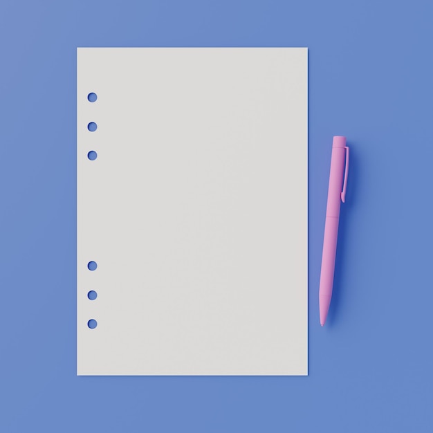 A white paper with a pink pen on it is sitting on a blue surface.