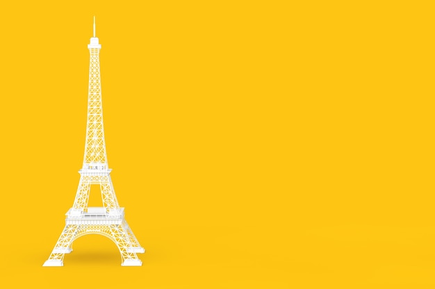 white paris eiffel tower statue on a yellow background. 3d rendering