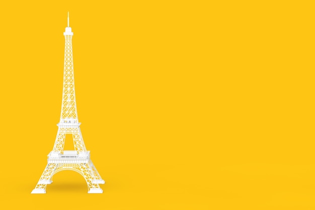 White Paris Eiffel Tower Statue on a yellow background. 3d Rendering