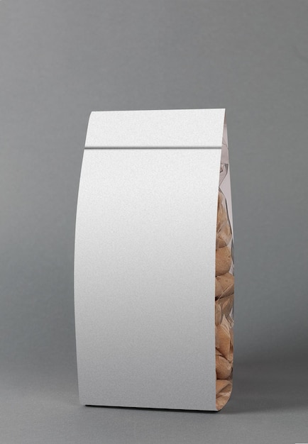 white pasta packaging mockup on gray background