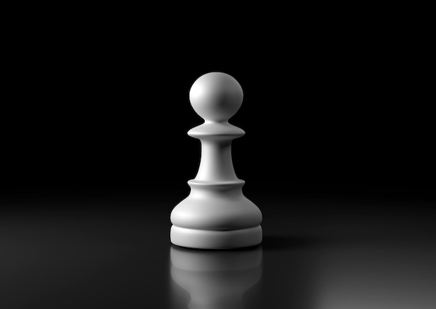 White pawn chess standing against black background Chess game figurine 3D render illustration