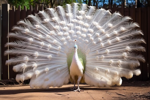 White peacock showcase fully opened feathers shot