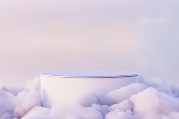 White pedestal for cosmetics in clouds d render