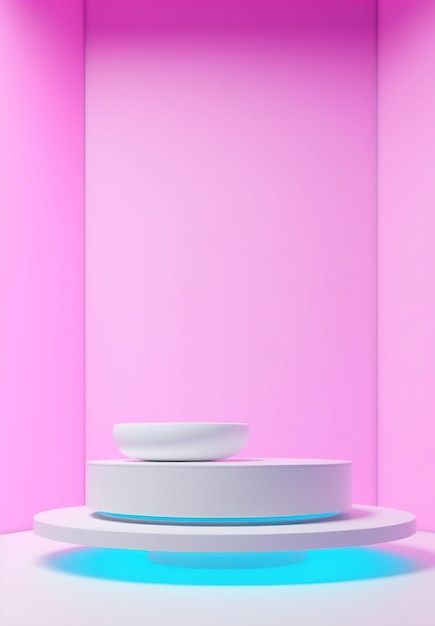 A white pedestal in front of a pink wall