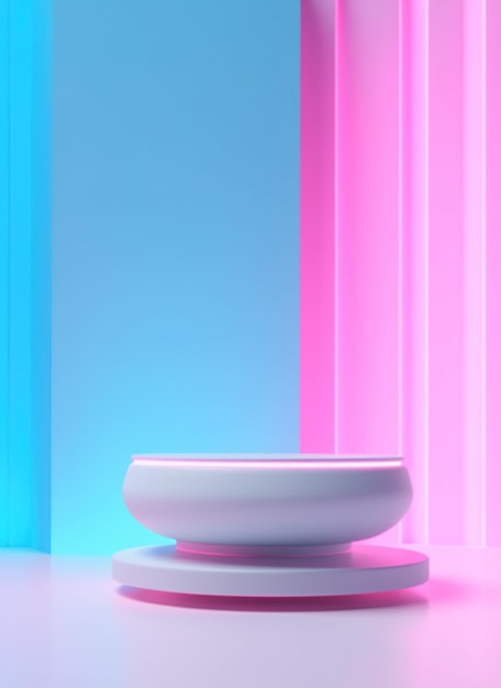 A white pedestal in front of a pink wall