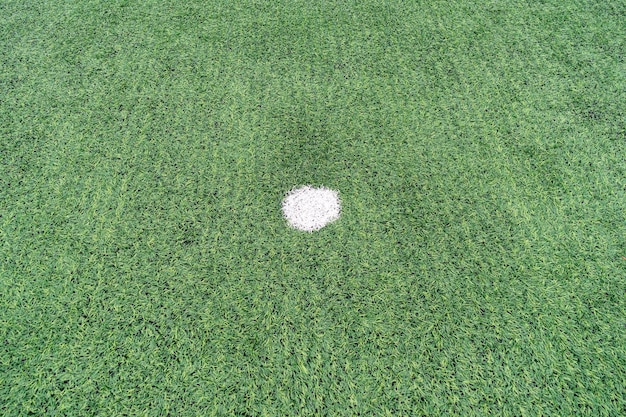 White penalty point on a soccer field with an artificial pitch