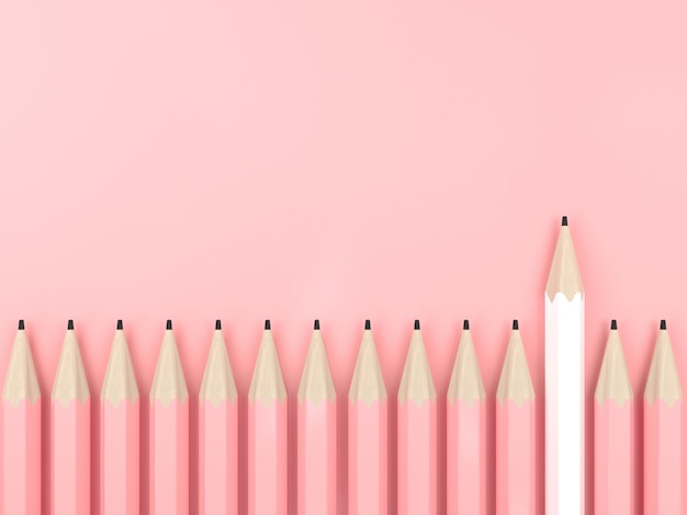 Photo white pencil and all pink pencil on pink pastel background contrast concept