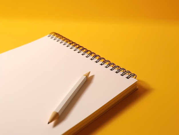 A white pencil is on top of an open notebook.