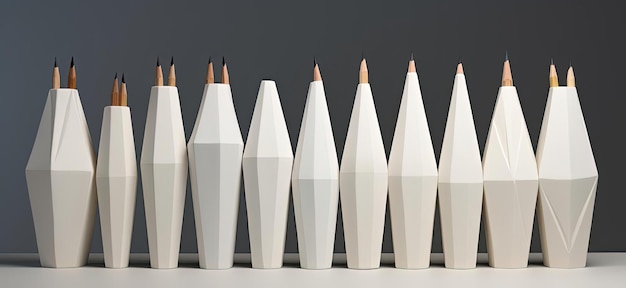 white pencils arranged in a row in the style of avantgarde ceramics