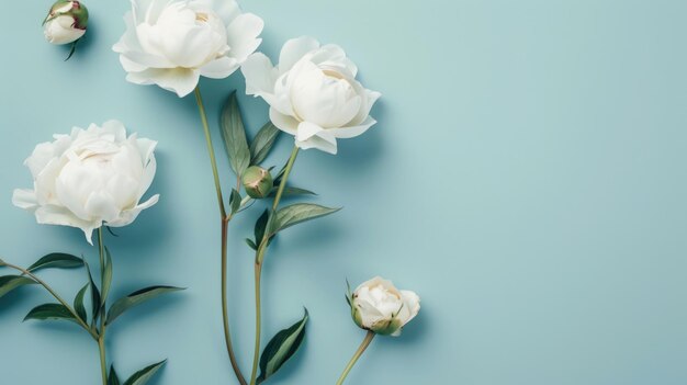 White peonies with leaves floating on water surface