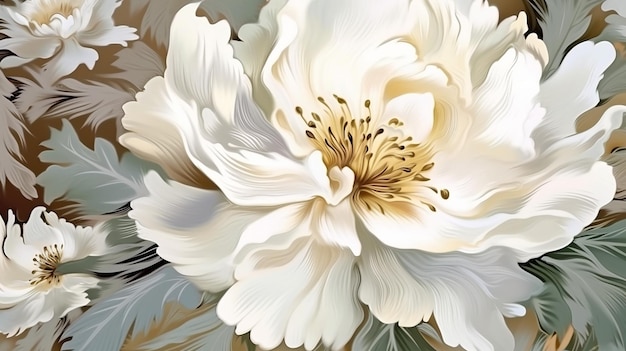 Photo white peony floral abstract background on white background generative ai