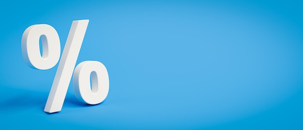 white percent sign on blue background with copy space