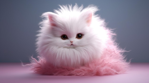 Белая персидская кошка с розовым перьями на носу.