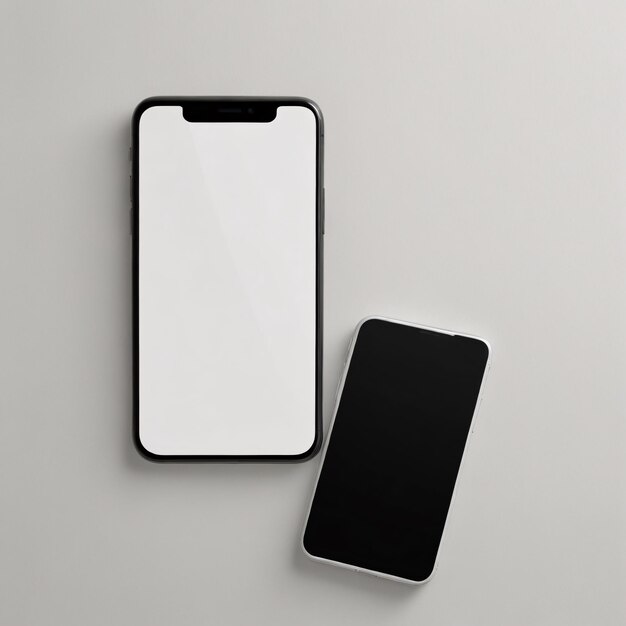 a white phone and a black phone on a gray background