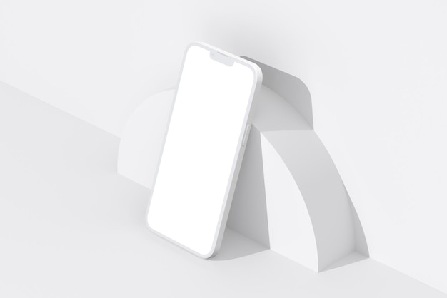 A white phone with a blank screen on a white background.