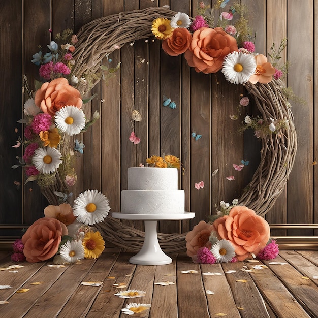 White photo studio backdrop with additional flowers