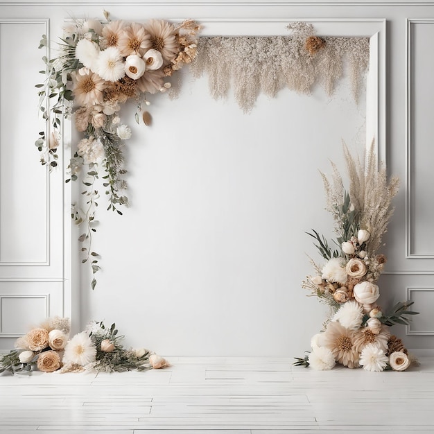 Photo white photo studio backdrop with additional flowers