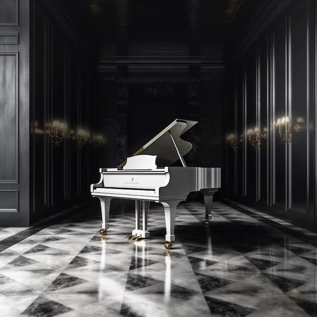 Foto pianoforte bianco in una sala di marmo