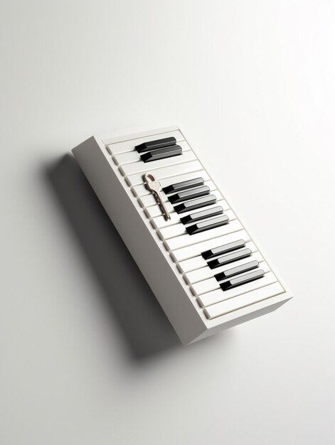 A white piano with black keys on the top.