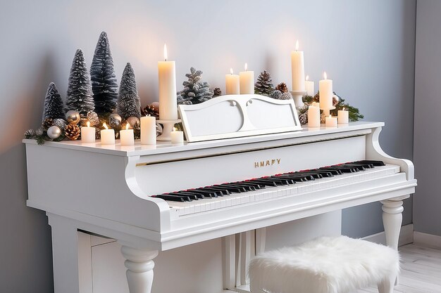 White piano with candles