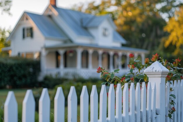 White Picket Fence in Front of House