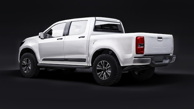 White pickup car on a black background. 3d rendering.