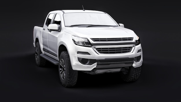 White pickup car on a black background 3d rendering