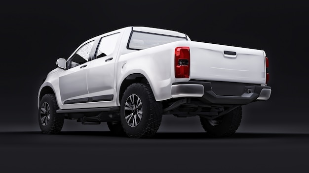 White pickup car on a black background. 3d rendering.