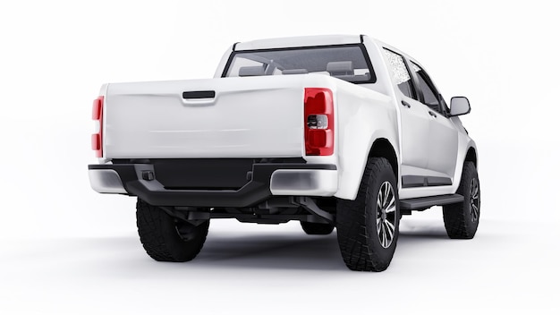 White pickup car on a white background. 3d rendering.